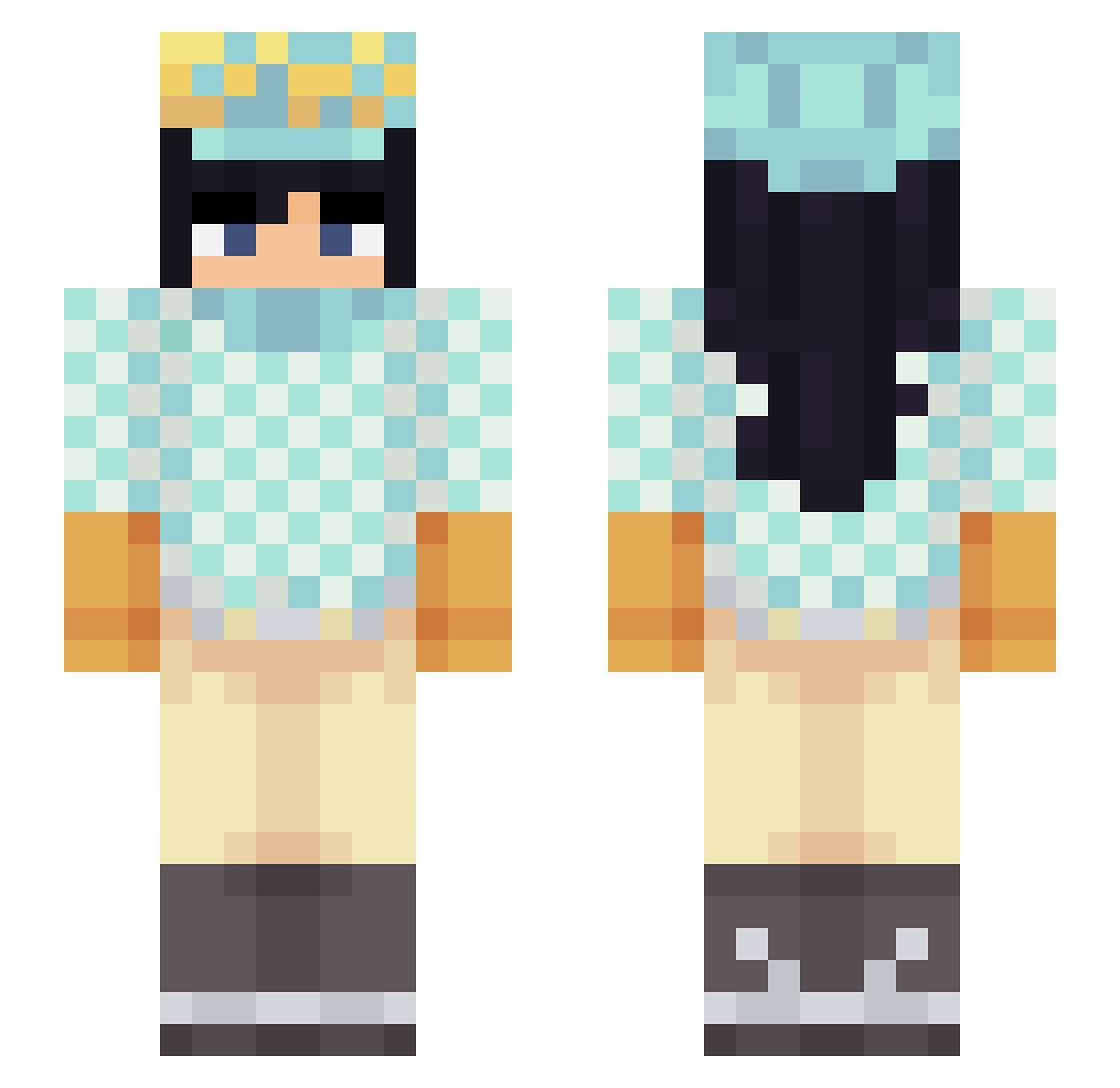HexWat4r Minecraft skin, front and back view