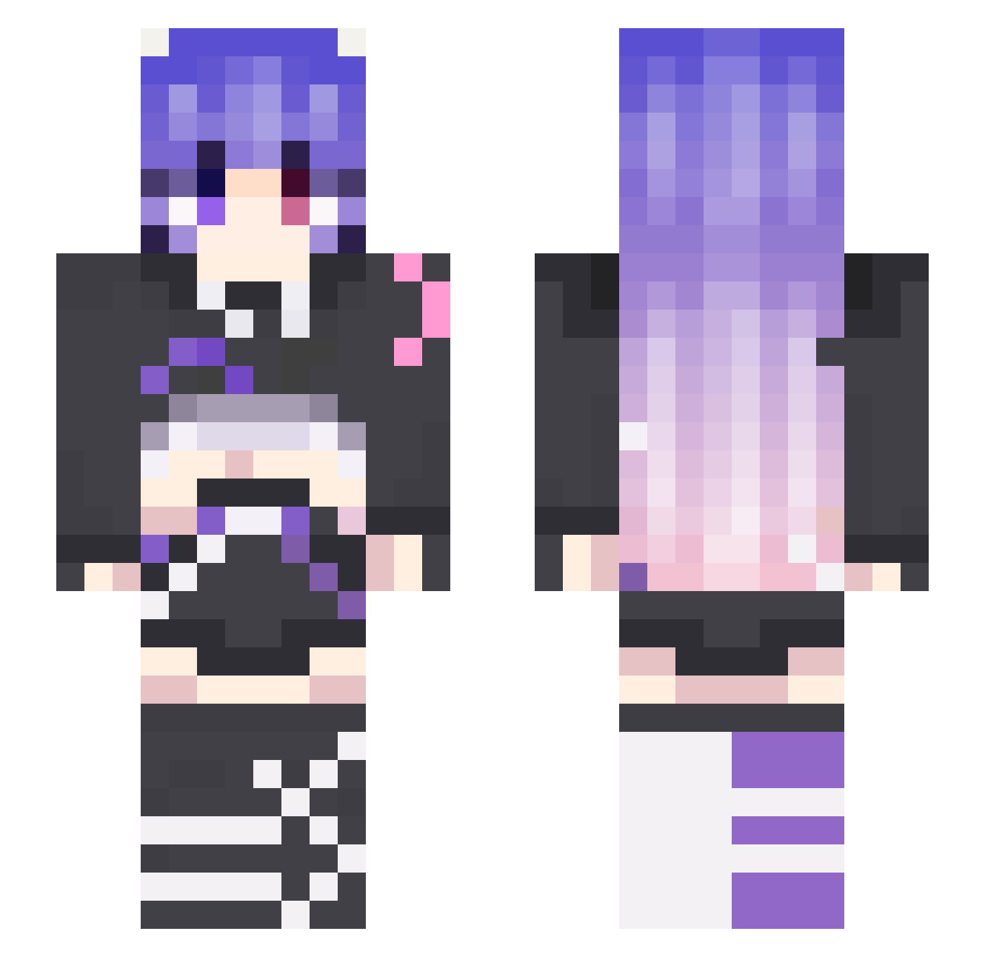 SynysterGat3s Minecraft skin, front and back view