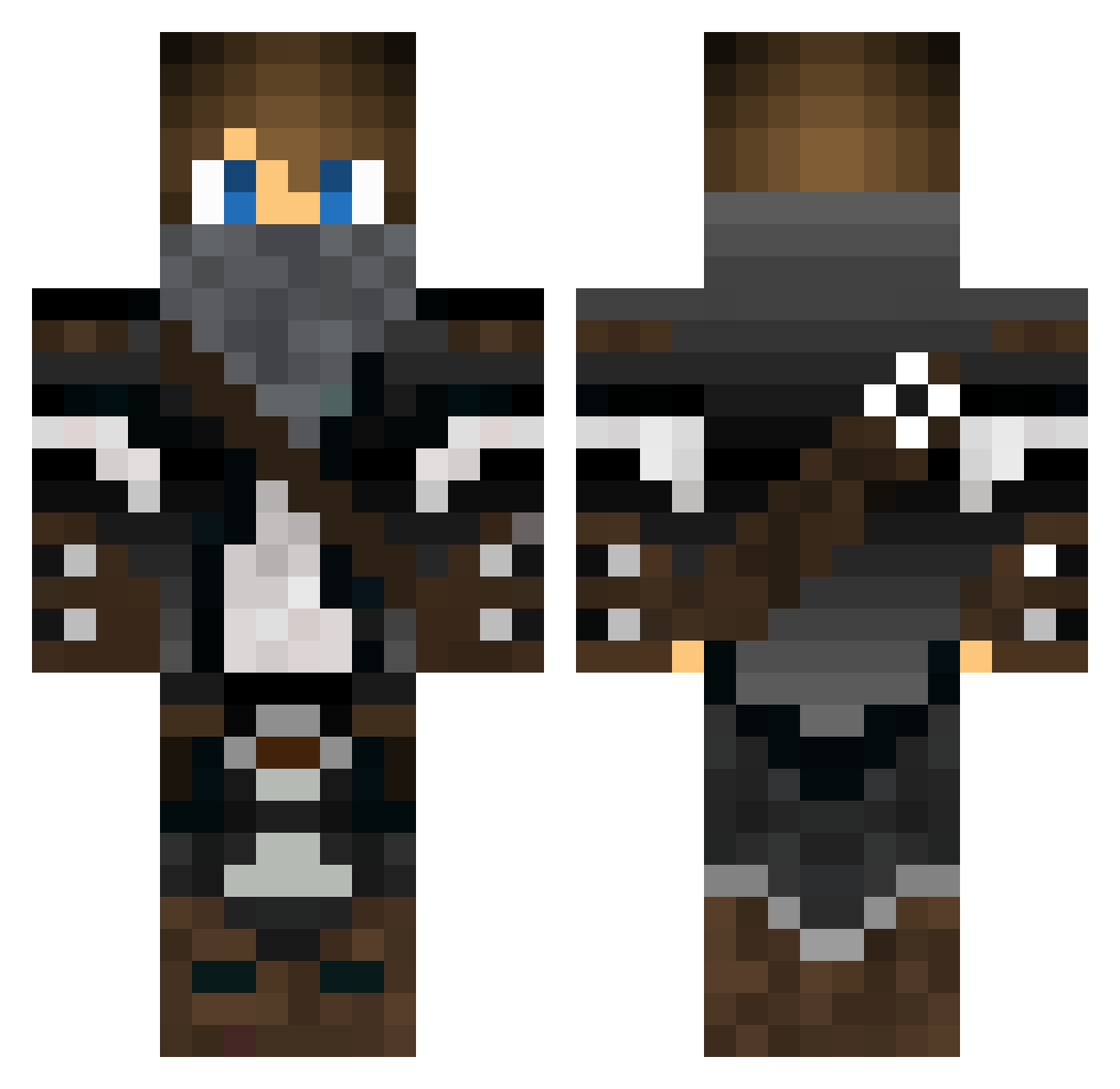 Pyroxylin Minecraft skin, front and back view