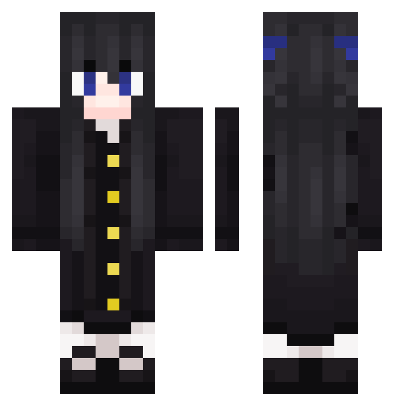 HoldMyWube Minecraft skin, front and back view