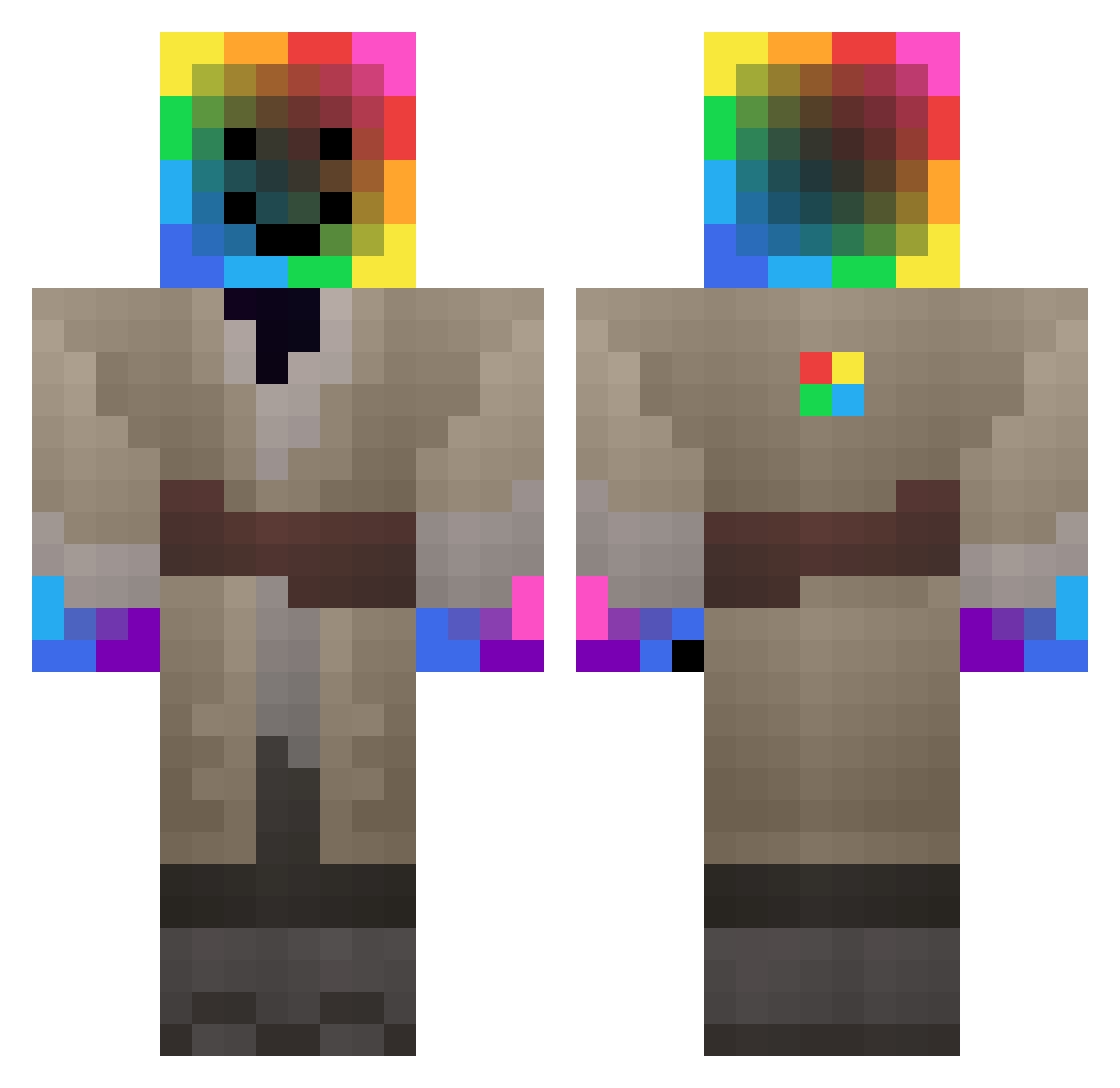 RGB_VIRUS Minecraft skin, front and back view
