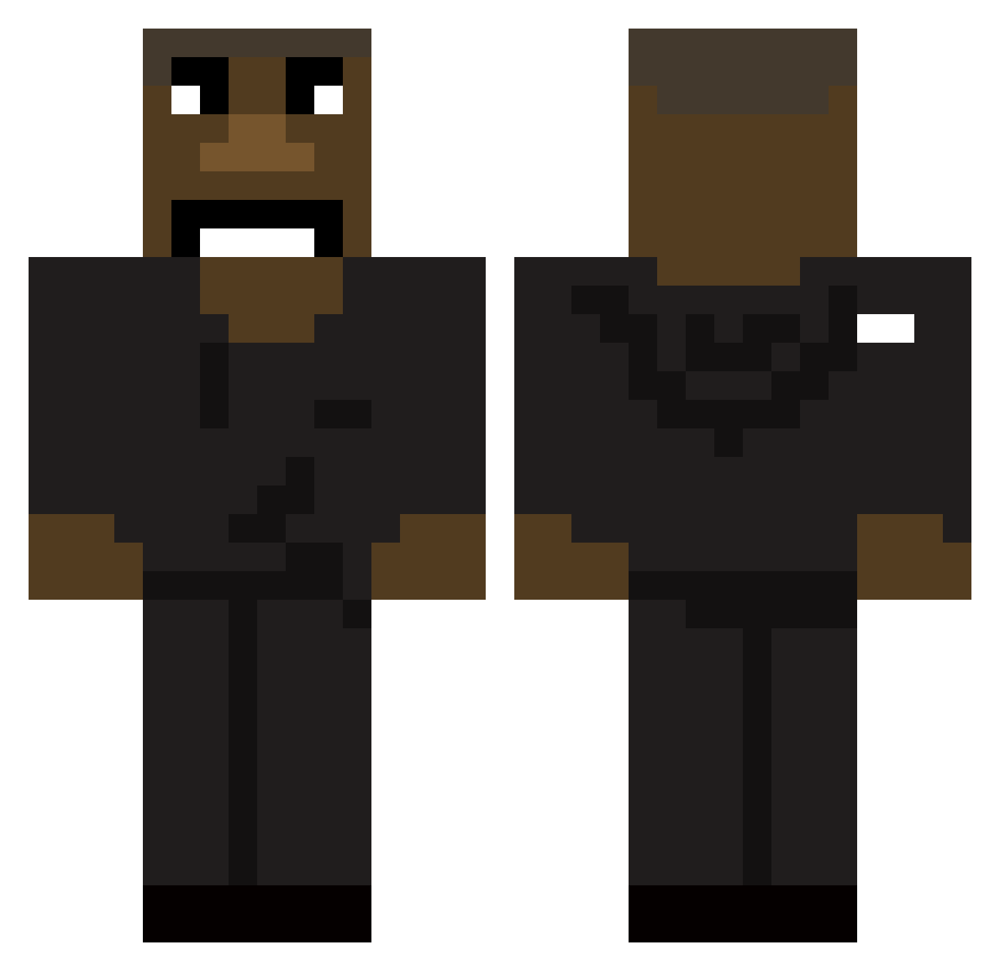Mxdzilla Minecraft skin, front and back view