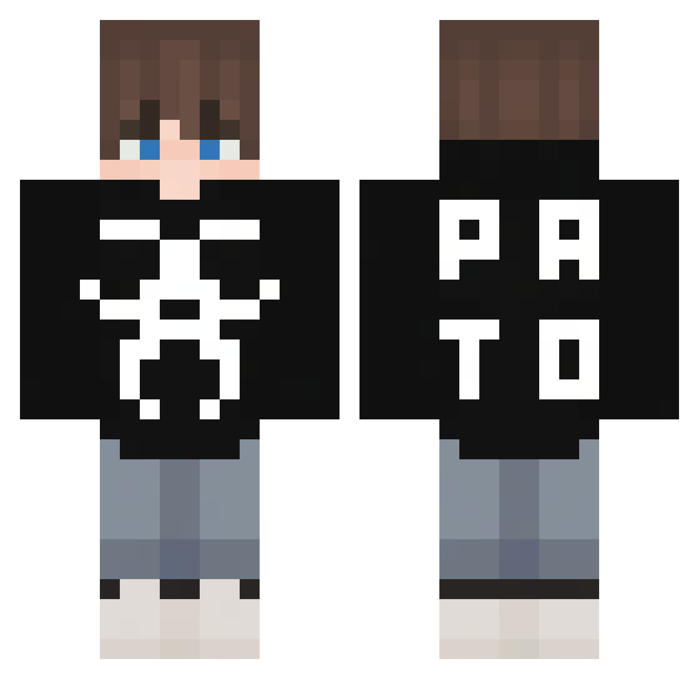 pretzelitsme Minecraft skin, front and back view