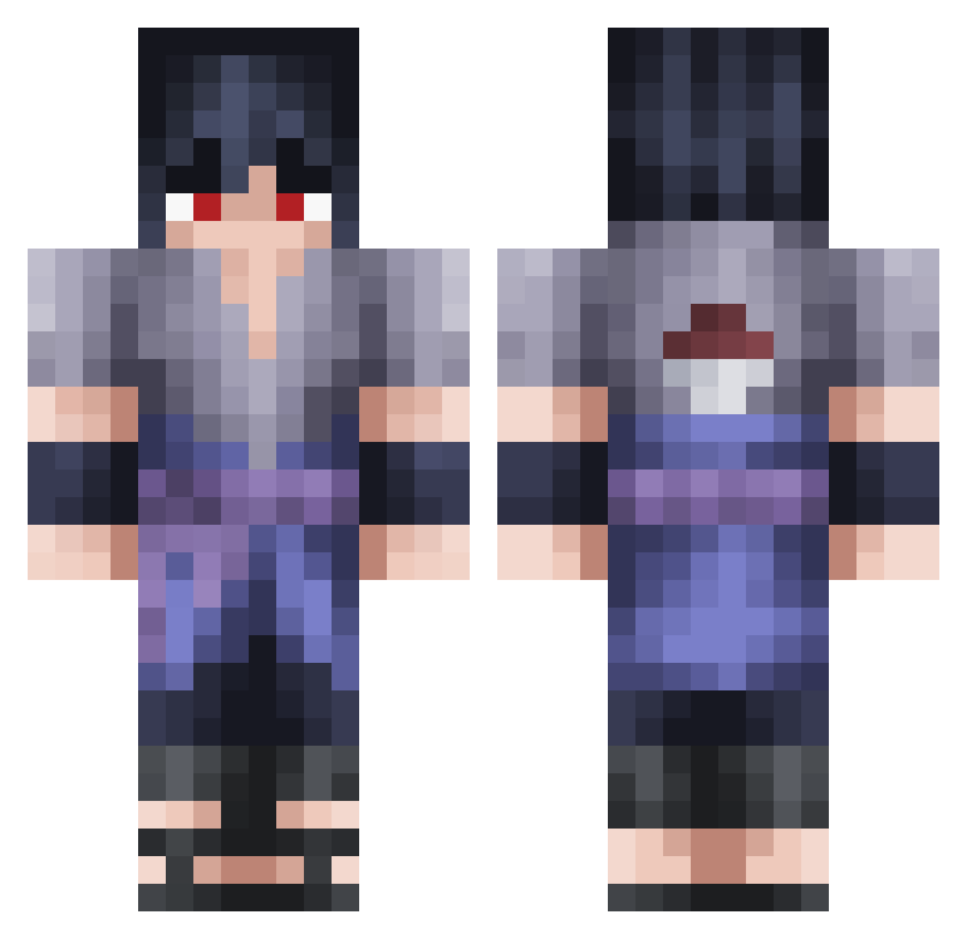 Uchiha_Zygod Minecraft skin, front and back view