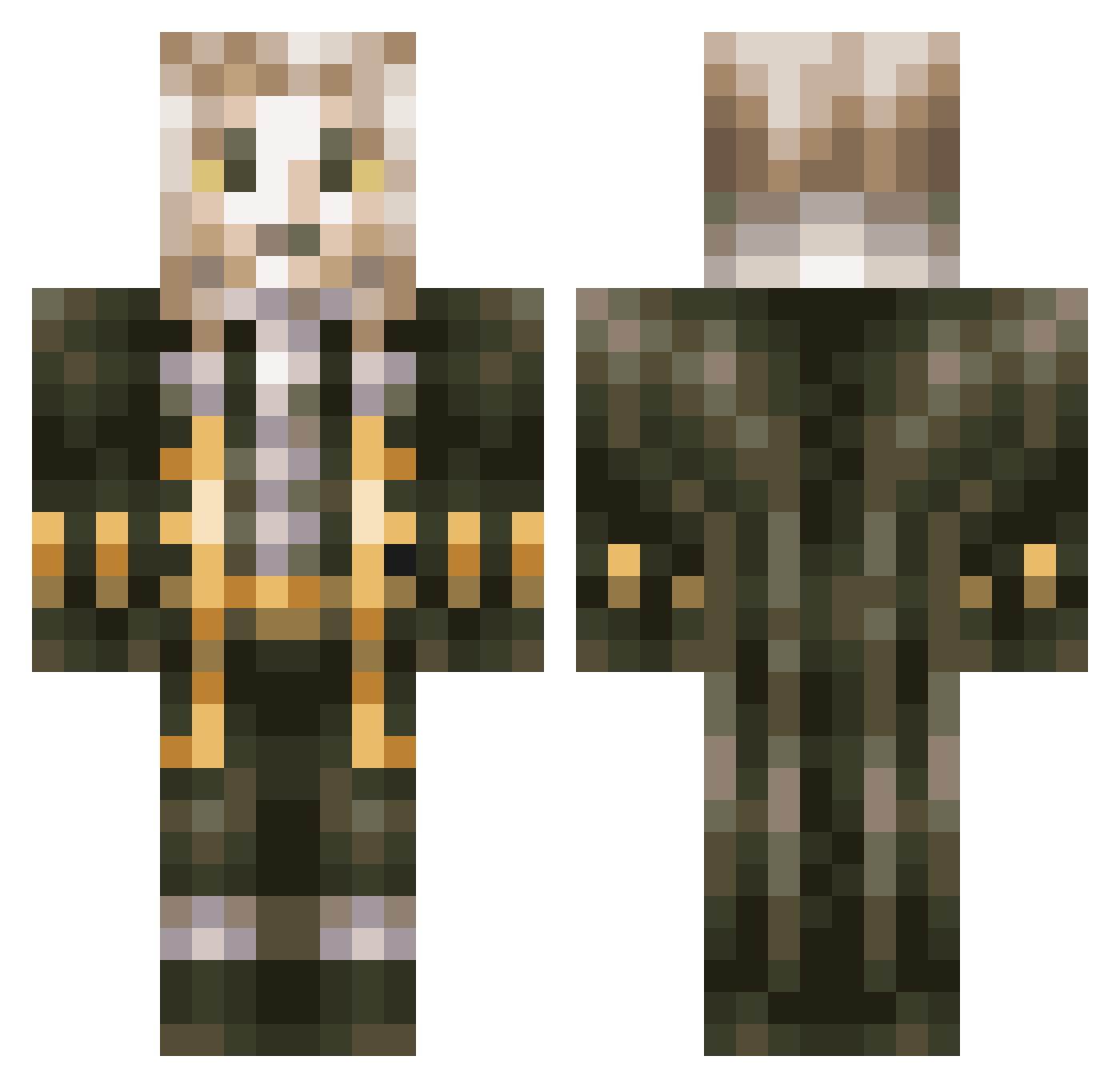 atthehuskinbee Minecraft skin, front and back view
