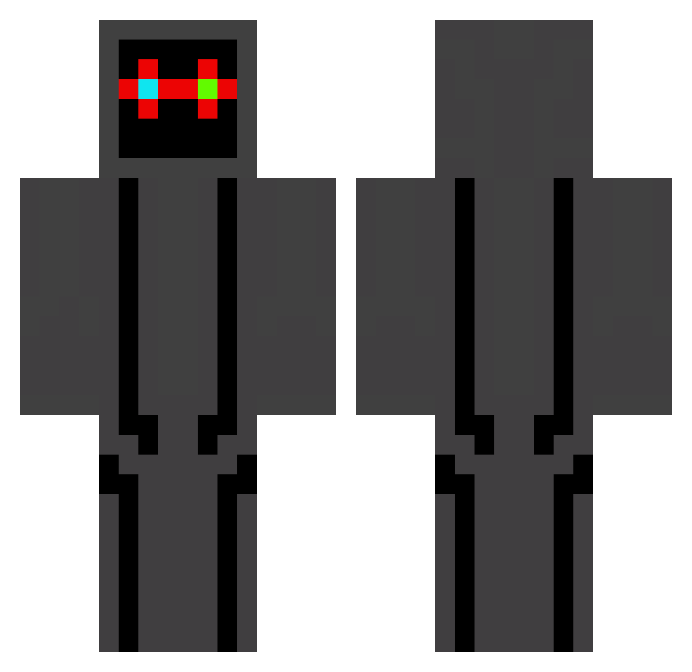 RobotTrain Minecraft skin, front and back view