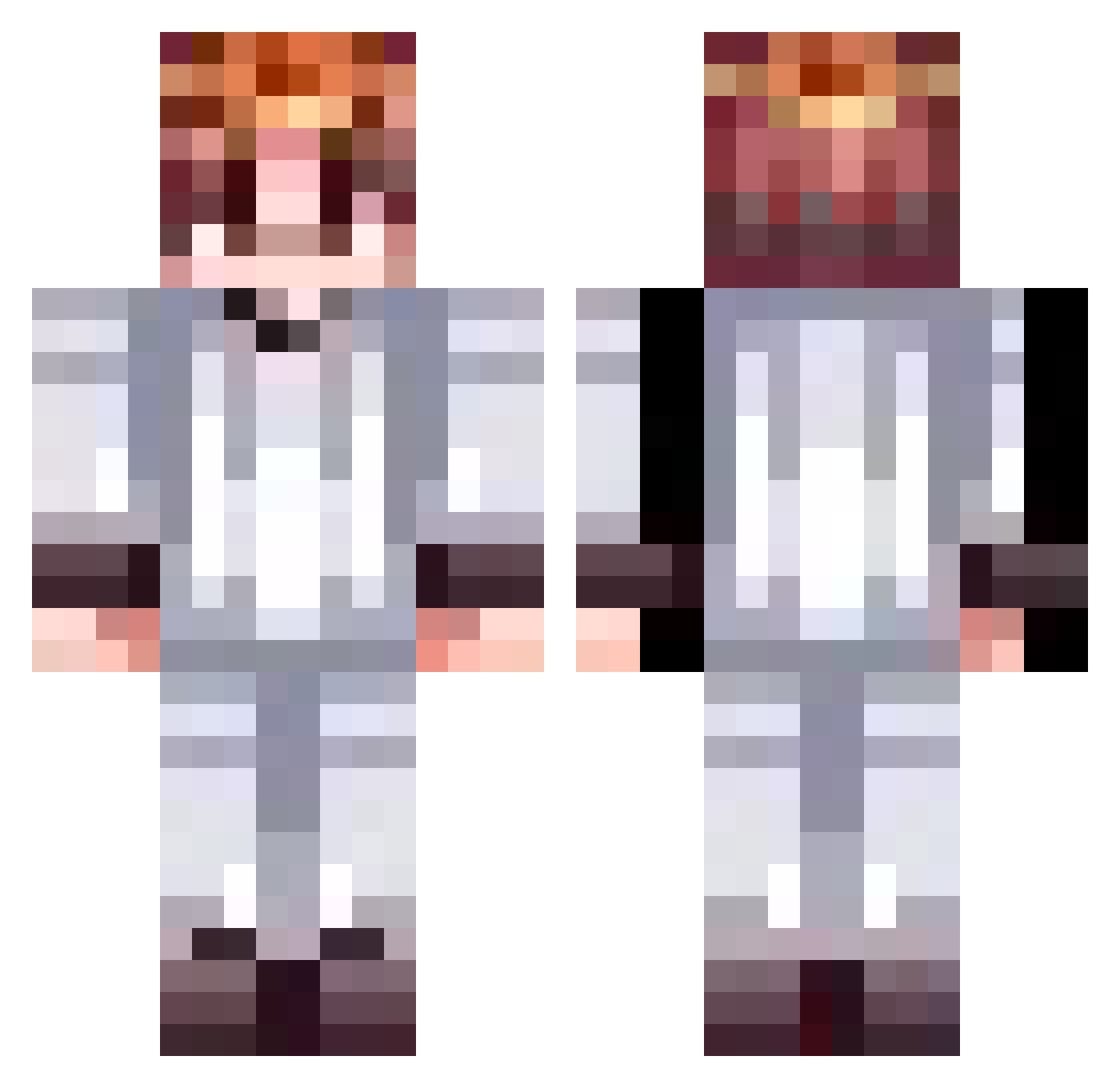 Seven_Broken Minecraft skin, front and back view