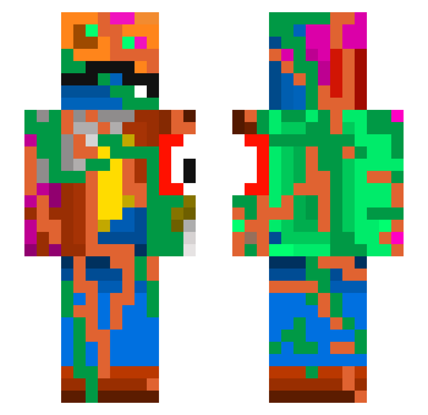 Meycorfin Minecraft skin, front and back view