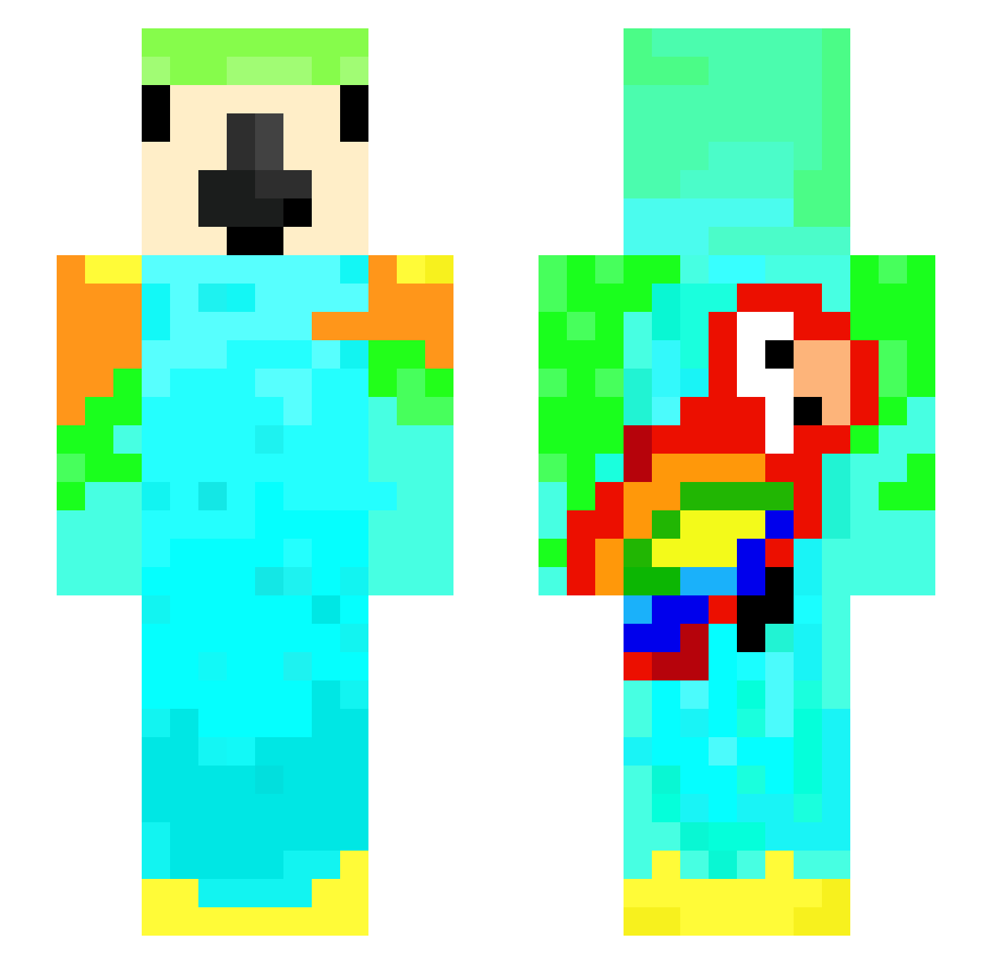 Pandullah Minecraft skin, front and back view