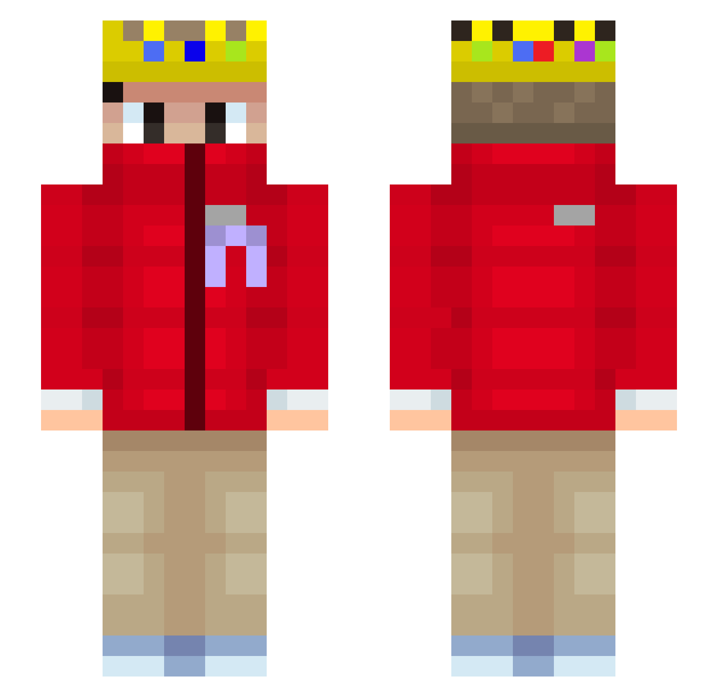 RedJacket Minecraft skin, front and back view