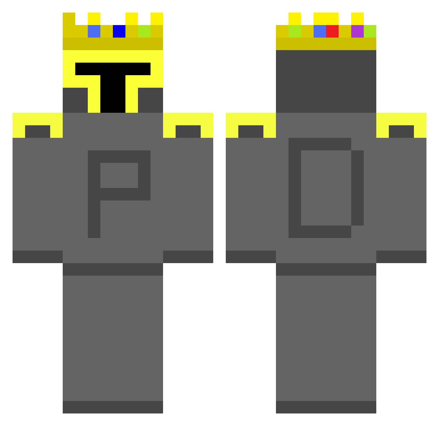 PrinceDank Minecraft skin, front and back view
