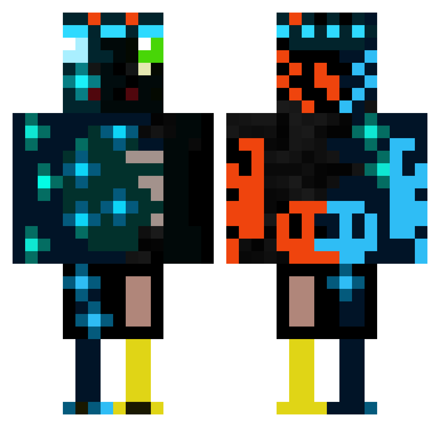 Turelis Minecraft skin, front and back view