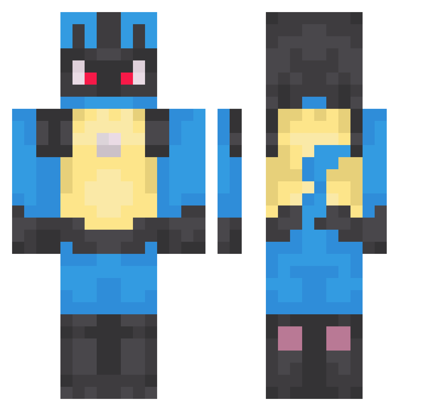 Notarchs Minecraft skin, front and back view