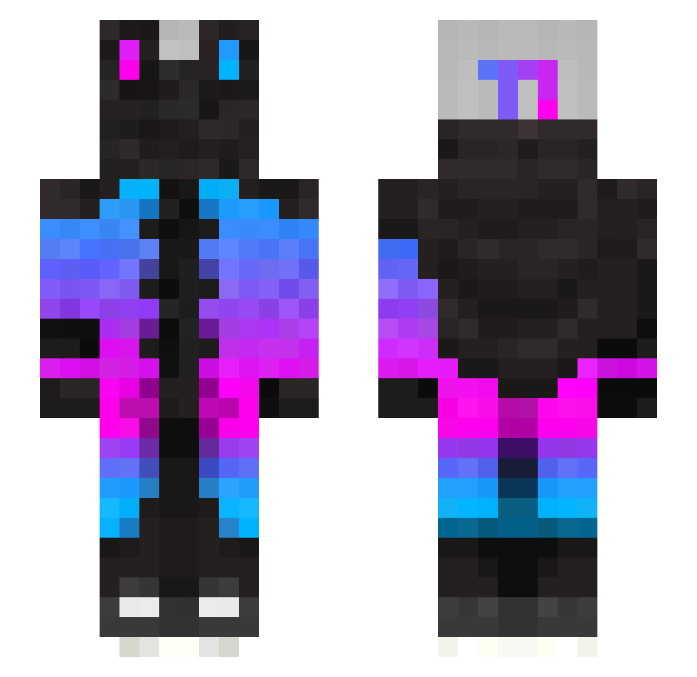JustCallMeD Minecraft skin, front and back view