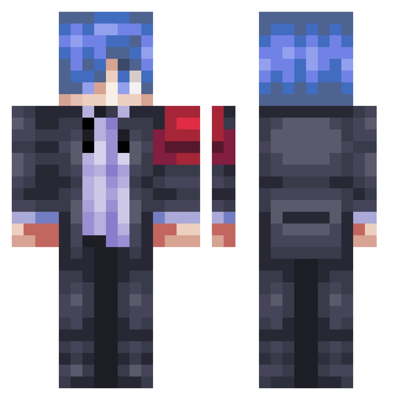 Iank64 Minecraft skin, front and back view