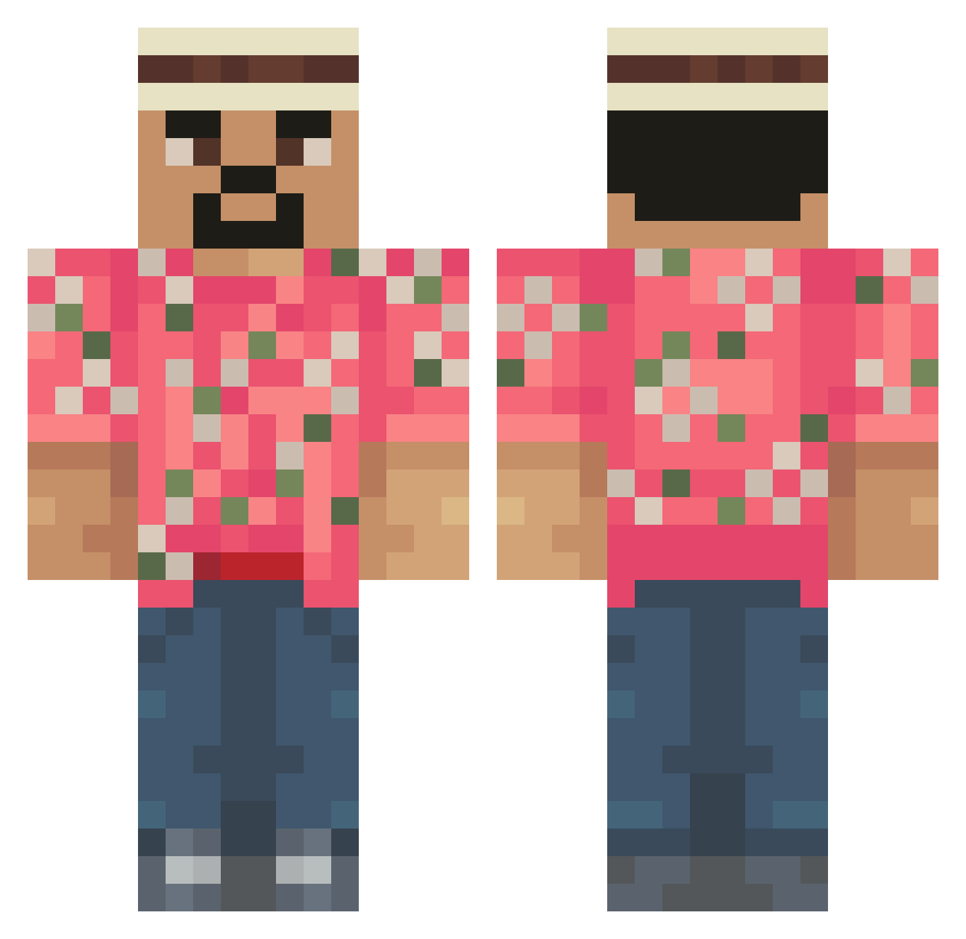 PlayMoreX Minecraft skin, front and back view