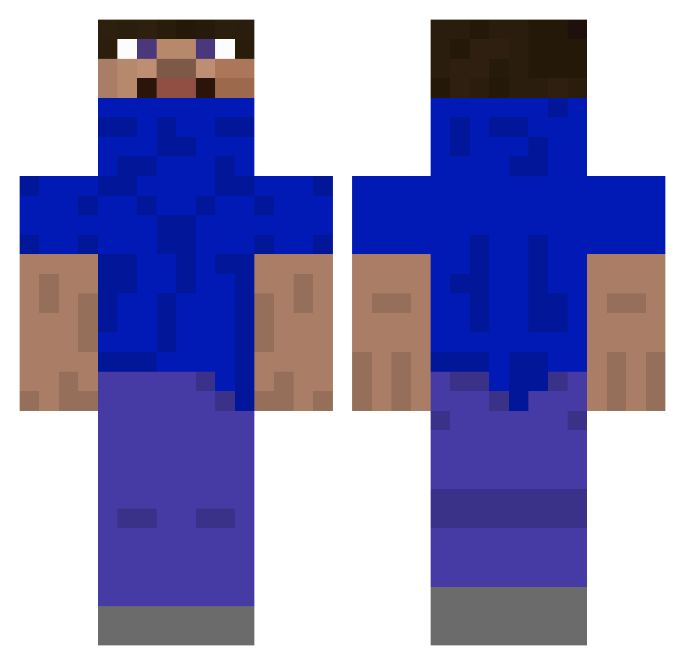 Striated Minecraft skin, front and back view