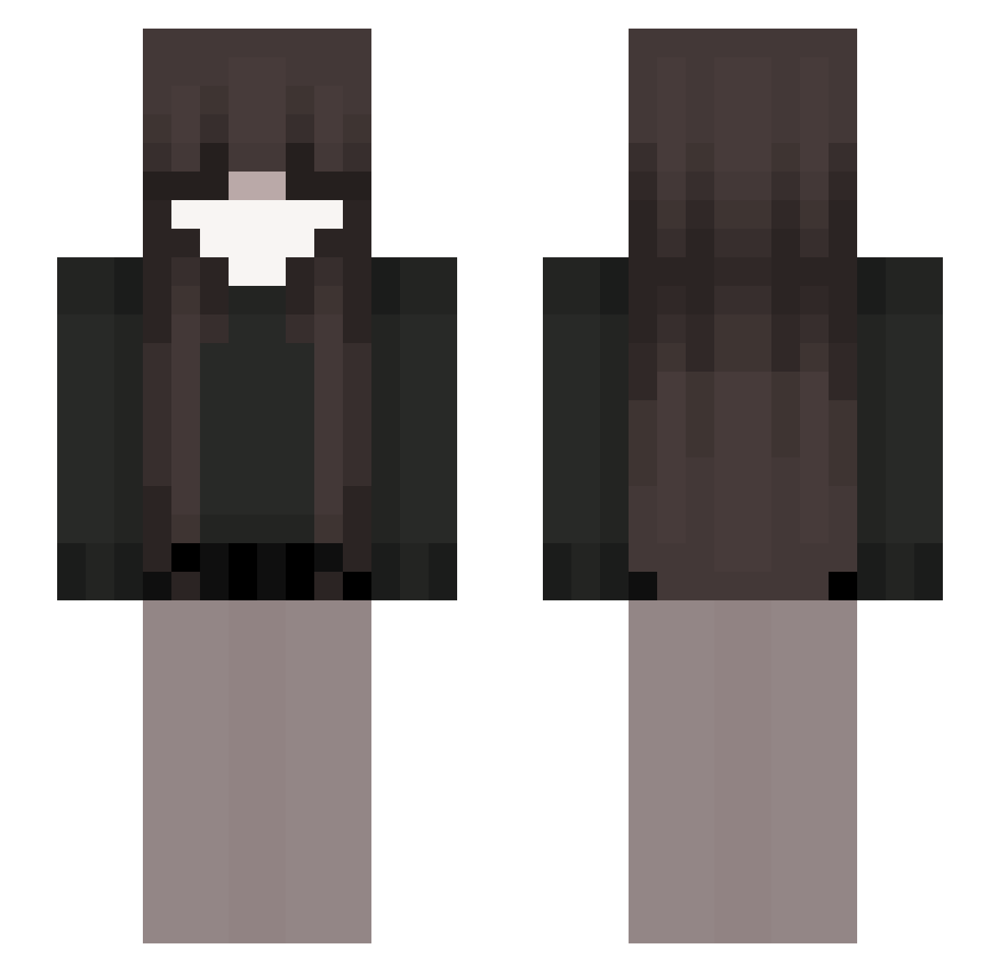 pwettypwease Minecraft skin, front and back view
