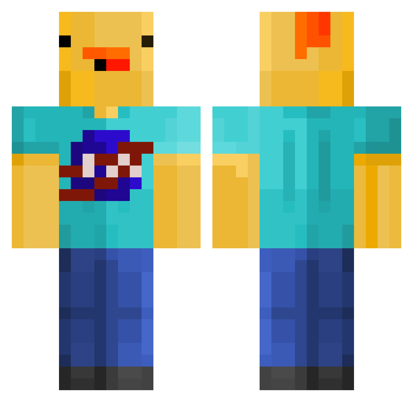 Turfeet Minecraft skin, front and back view