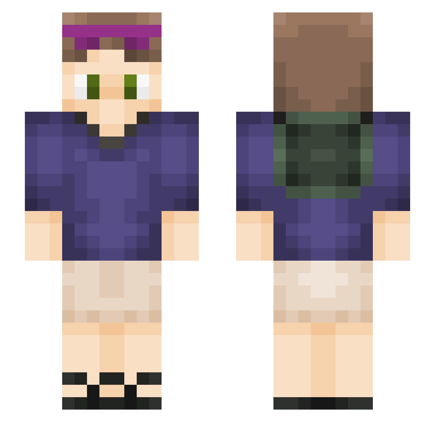 FloofyTheSnowFox Minecraft skin, front and back view