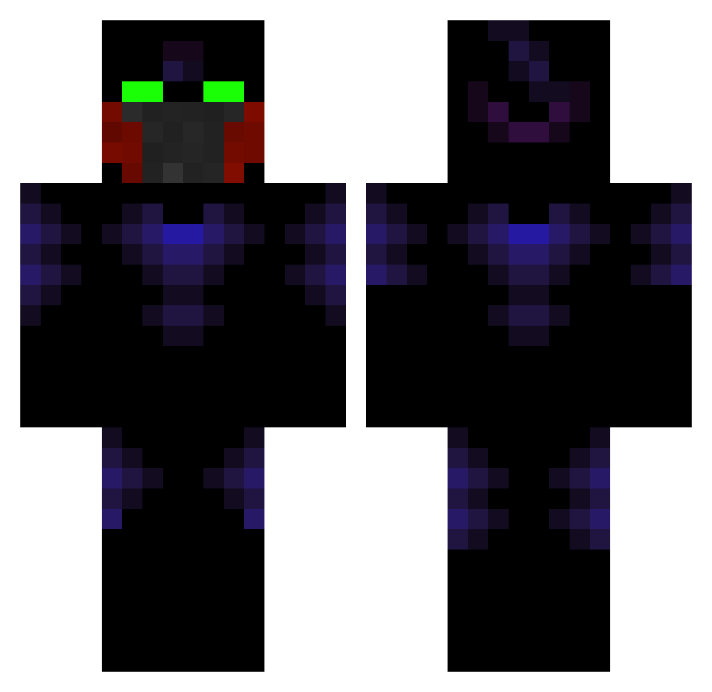Bombarded Minecraft skin, front and back view