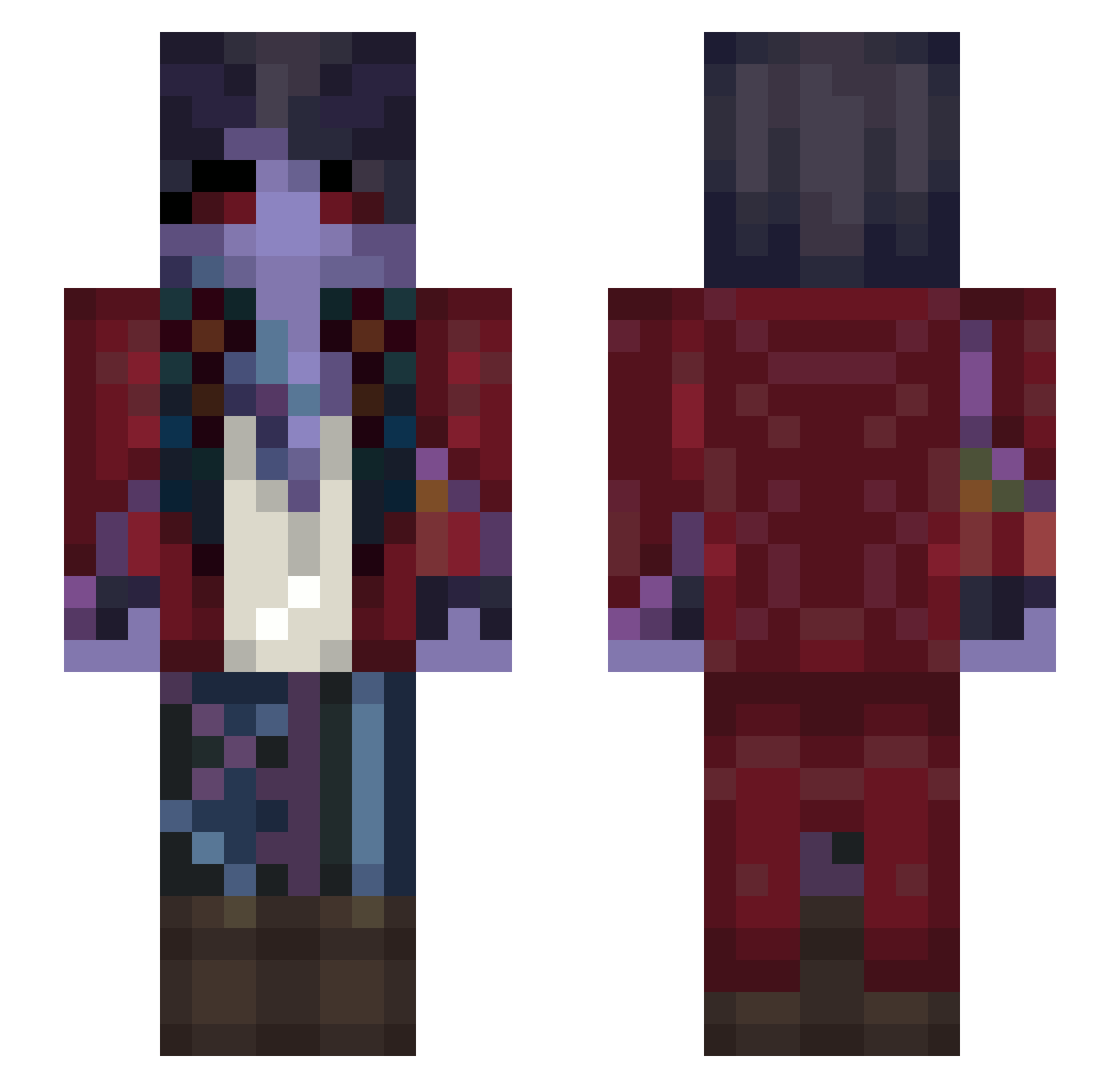 WinterArchivist Minecraft skin, front and back view