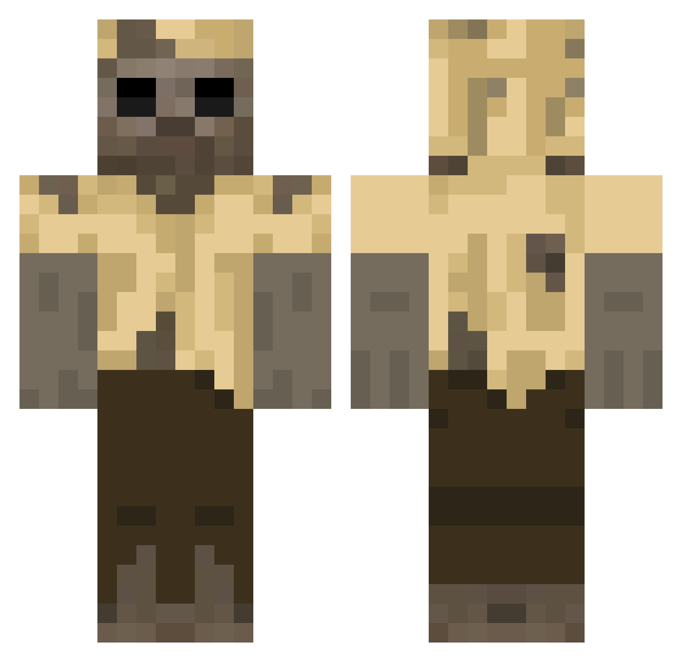 Husk Minecraft skin, front and back view