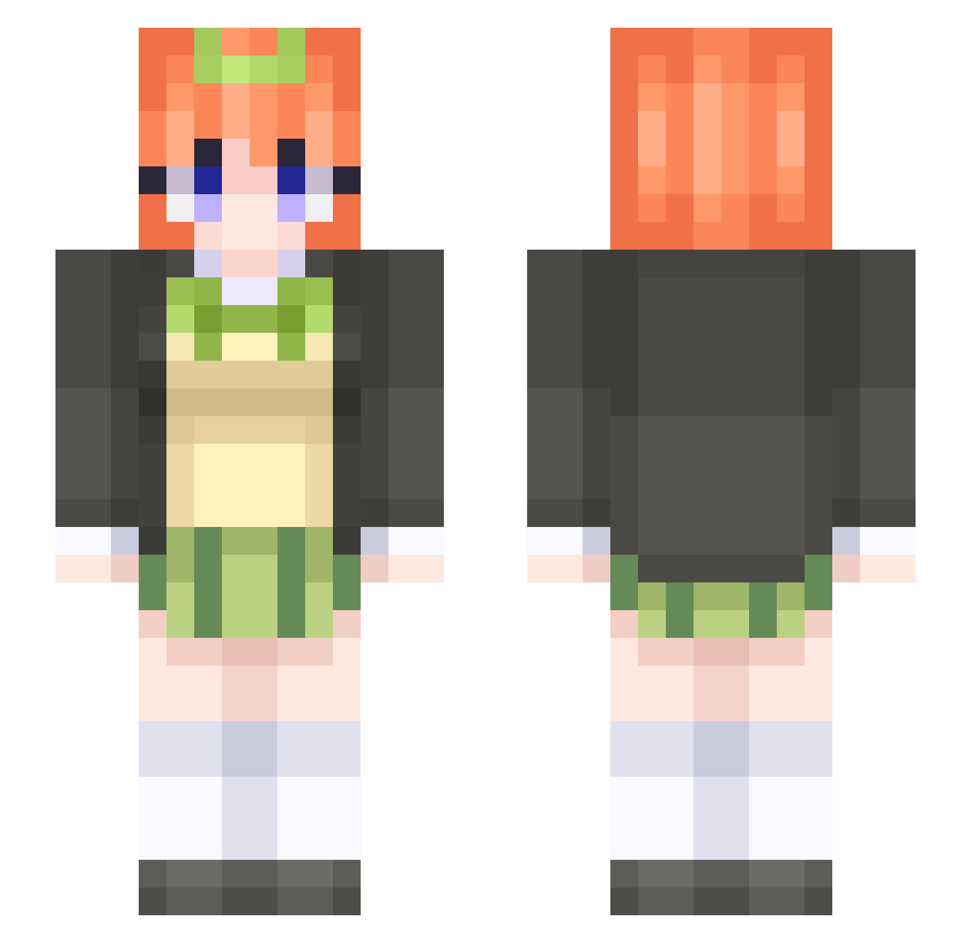 Kneeore Minecraft skin, front and back view