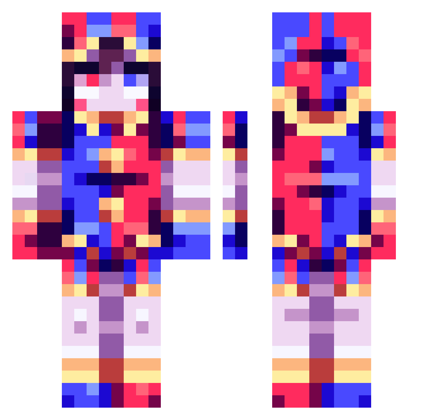 Phyxels Minecraft skin, front and back view
