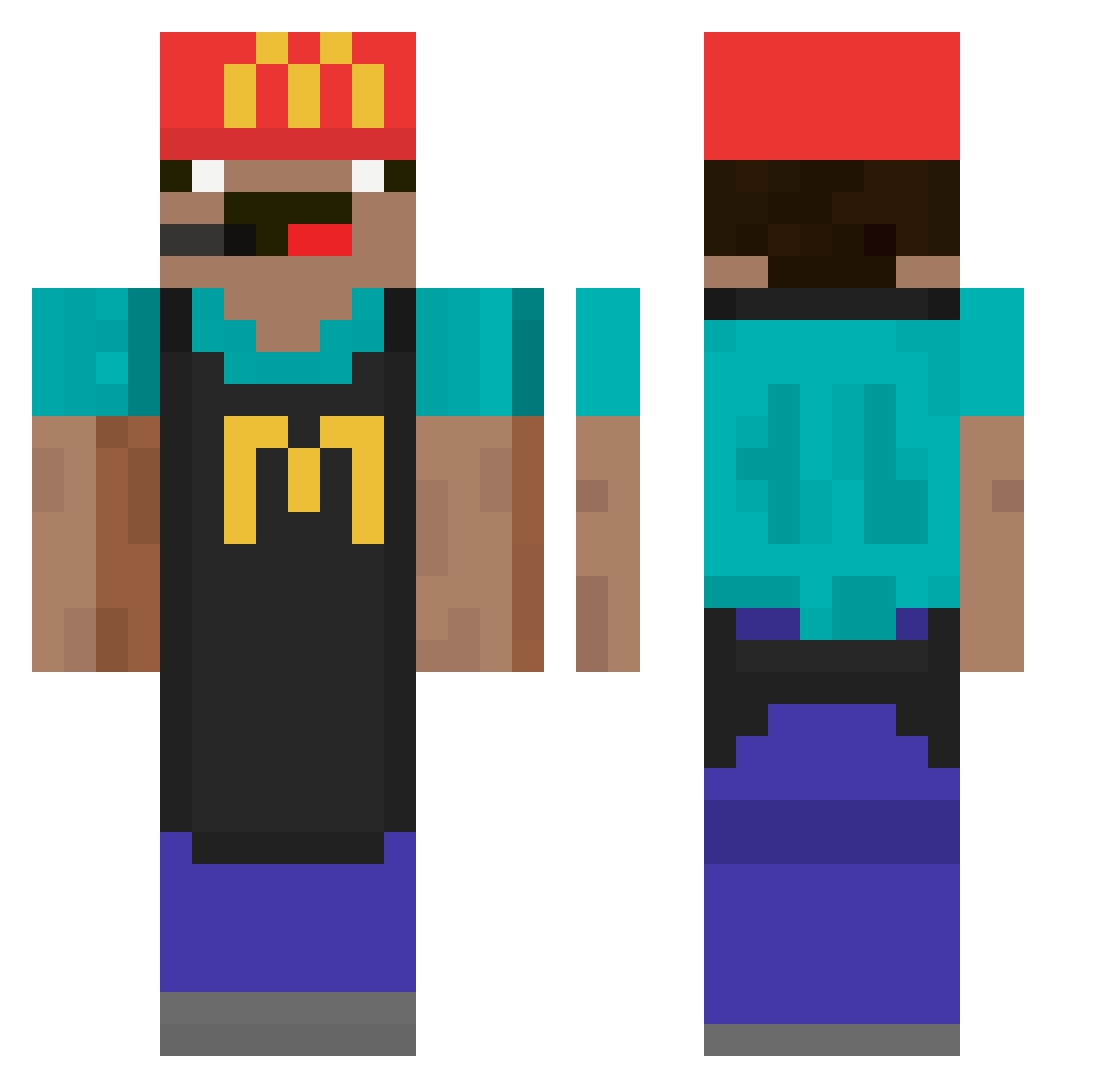 maxxcarnage Minecraft skin, front and back view