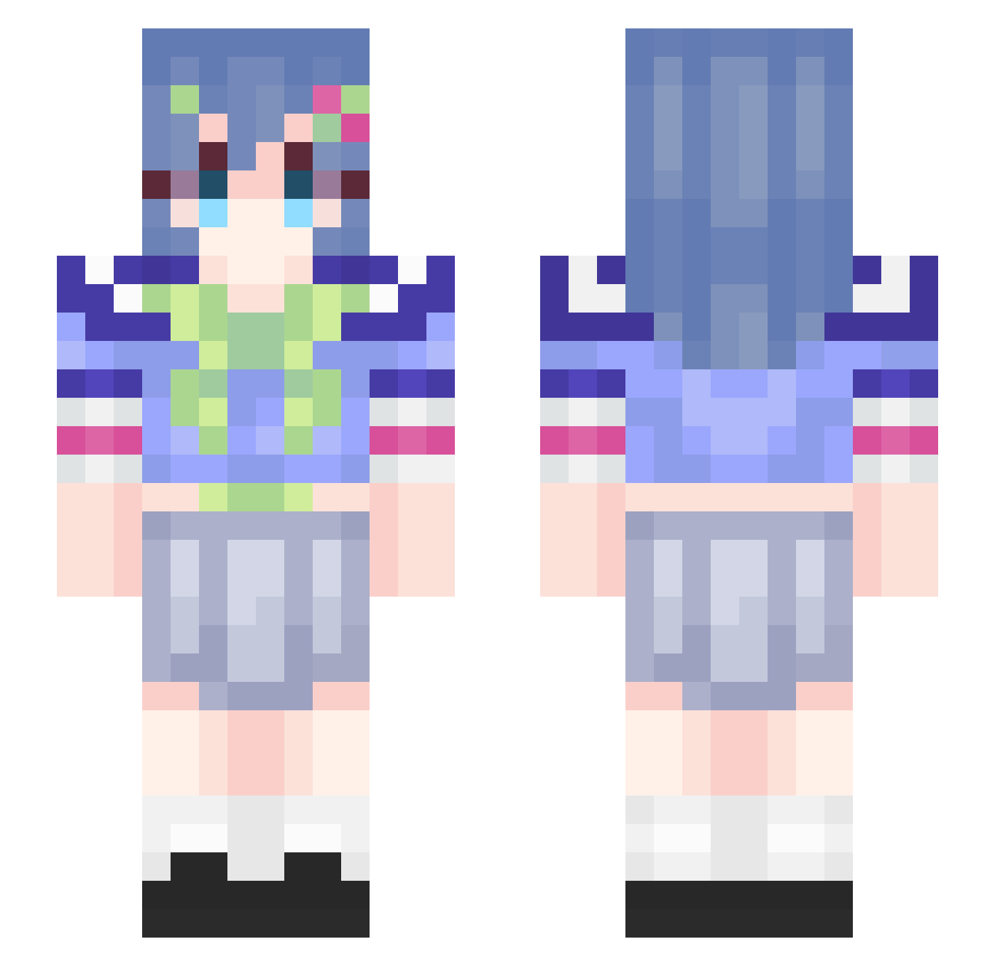 NotGura Minecraft skin, front and back view