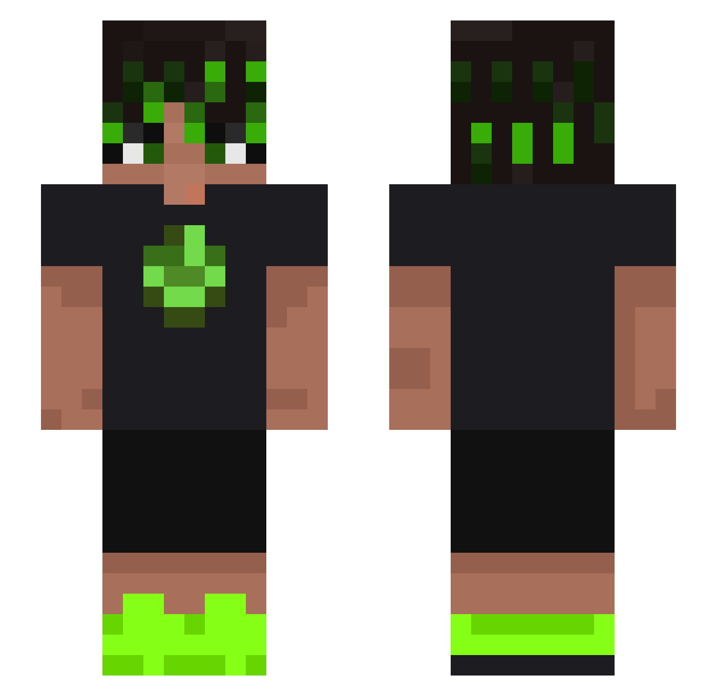 SmidgeGreen Minecraft skin, front and back view