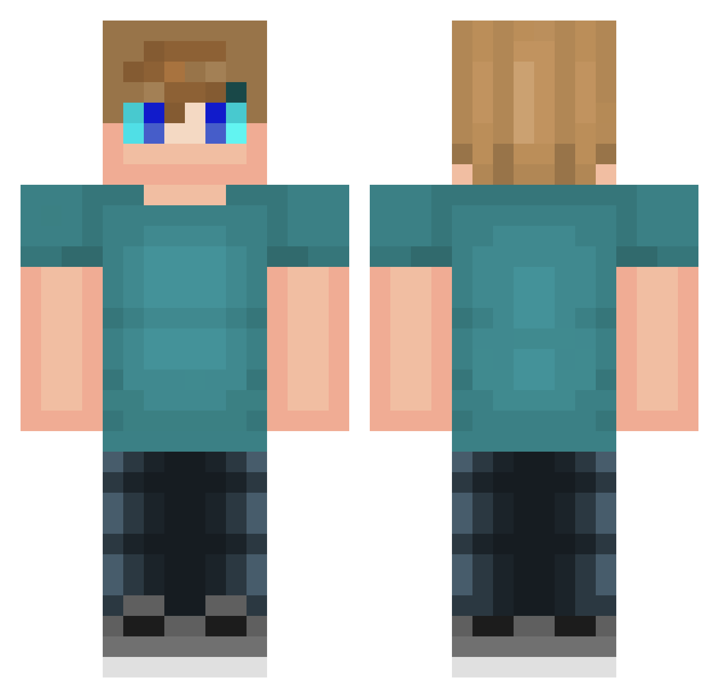 TheEvix Minecraft skin, front and back view