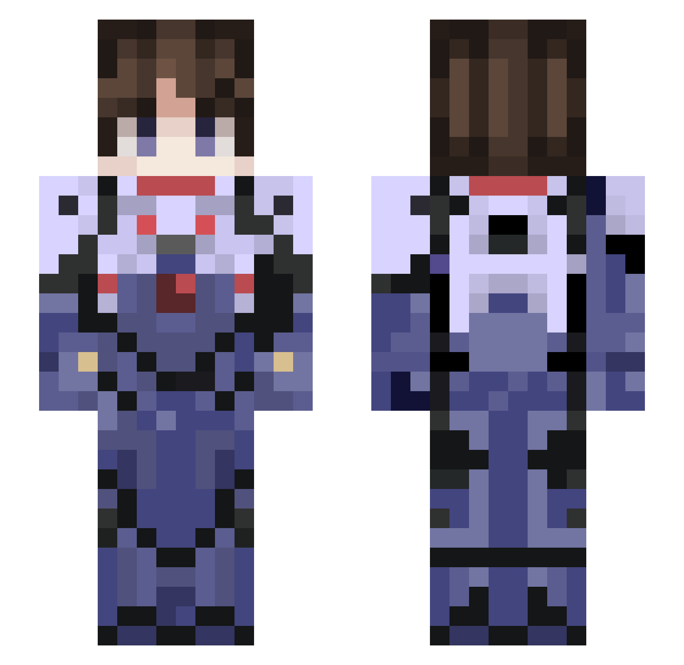 Yuminoto Minecraft skin, front and back view