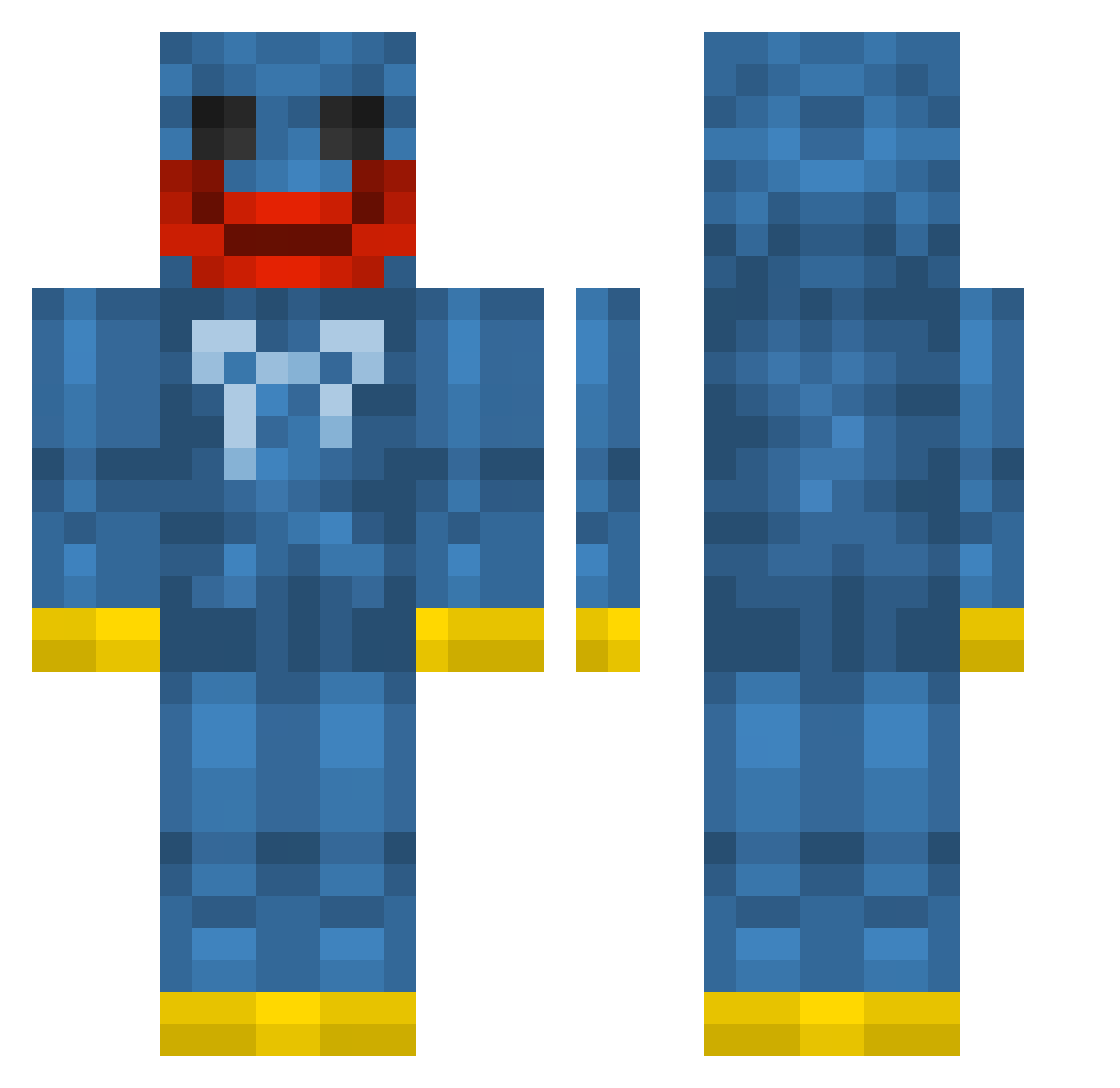 Kingaug Minecraft skin, front and back view