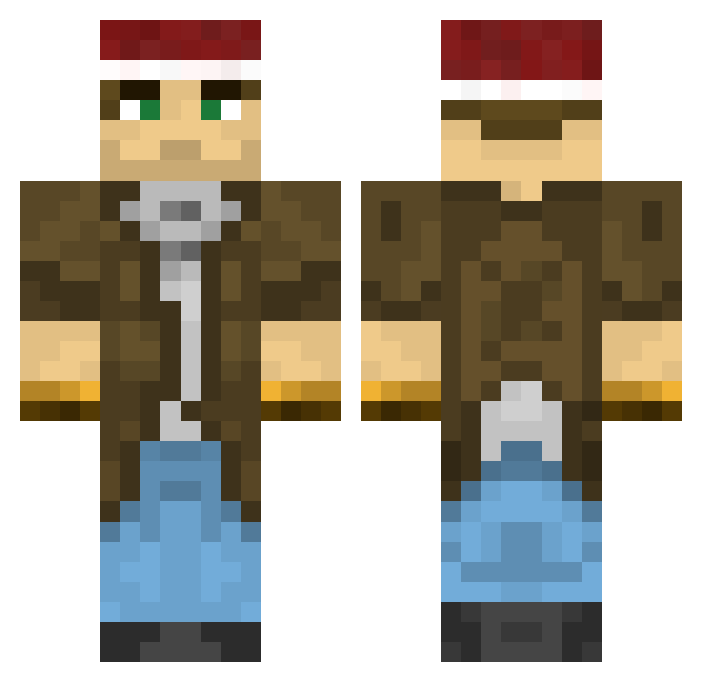 Imploding Minecraft skin, front and back view