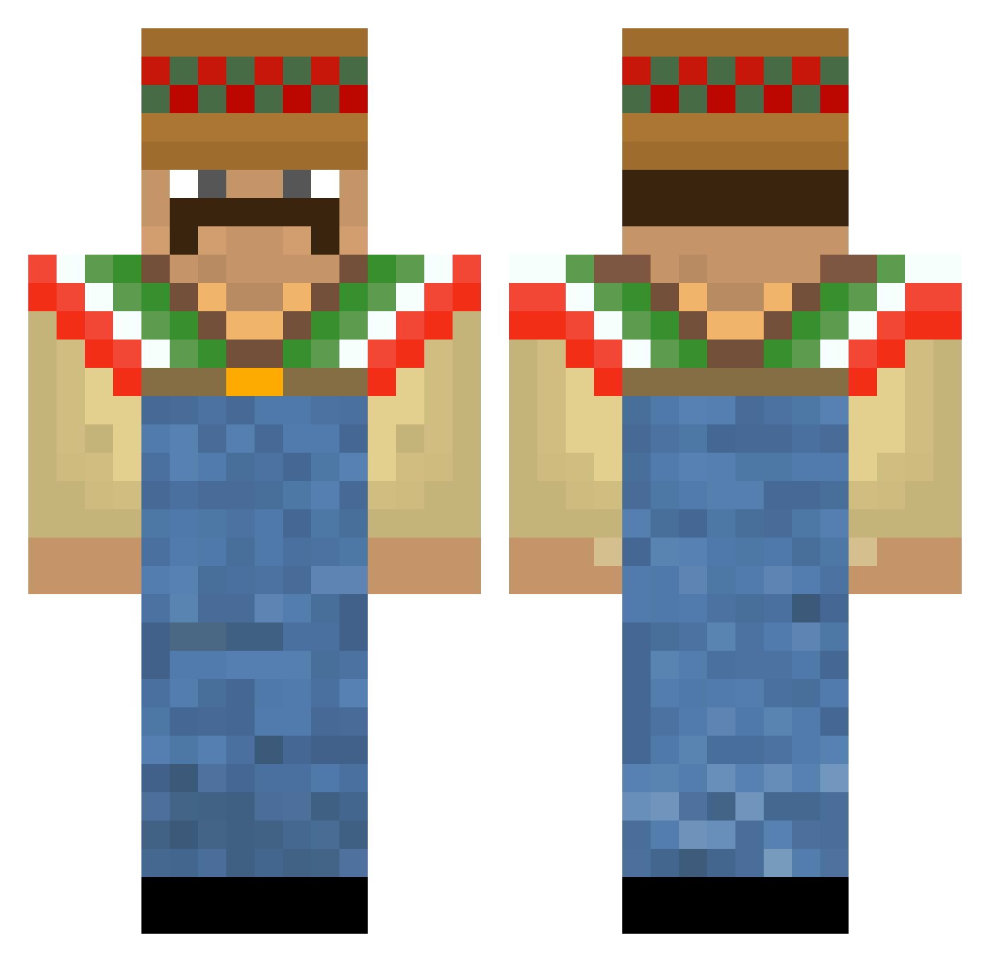 GrandInder Minecraft skin, front and back view