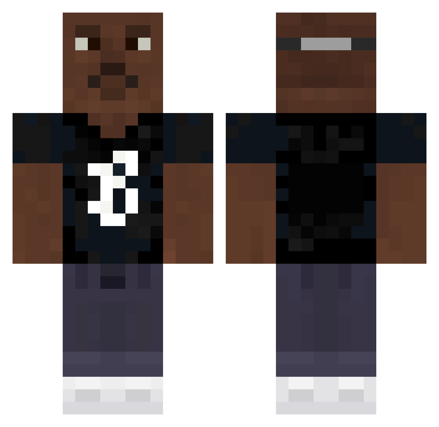 Yaates Minecraft skin, front and back view