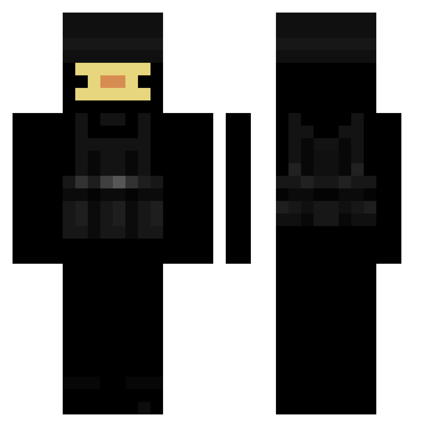 Gnomik1 Minecraft skin, front and back view