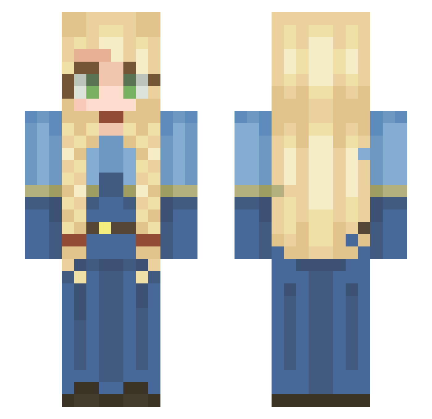Fukutuku Minecraft skin, front and back view