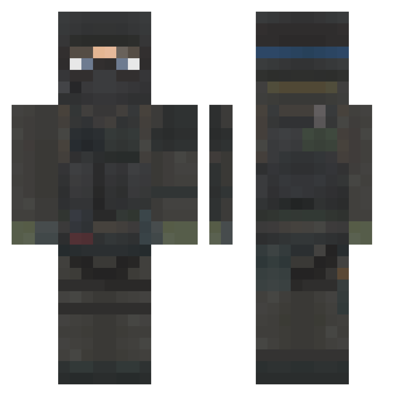 Mayhemp Minecraft skin, front and back view