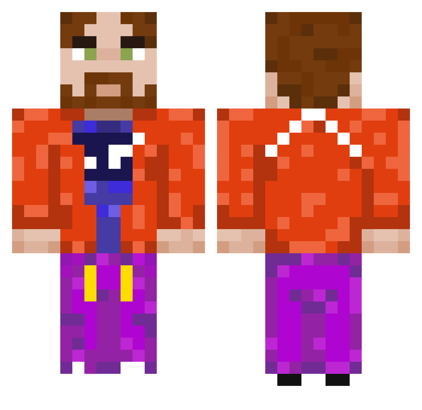 Dendik Minecraft skin, front and back view