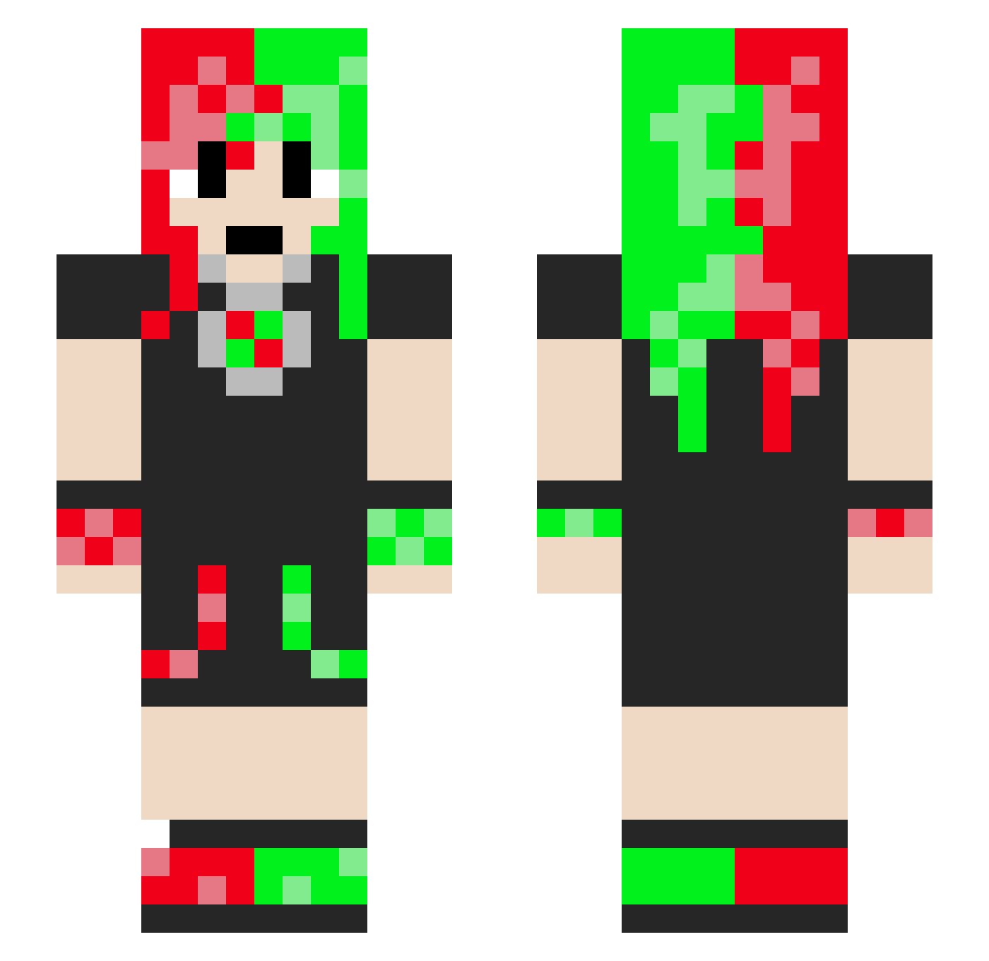 zweiherz Minecraft skin, front and back view