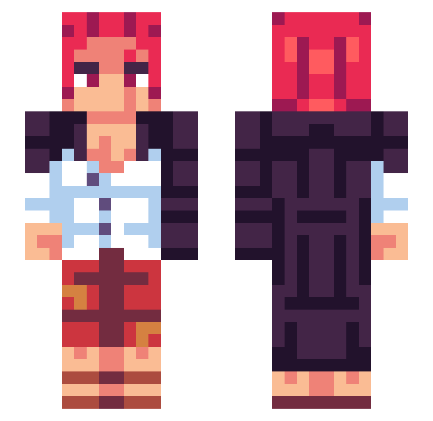VEK1 Minecraft skin, front and back view