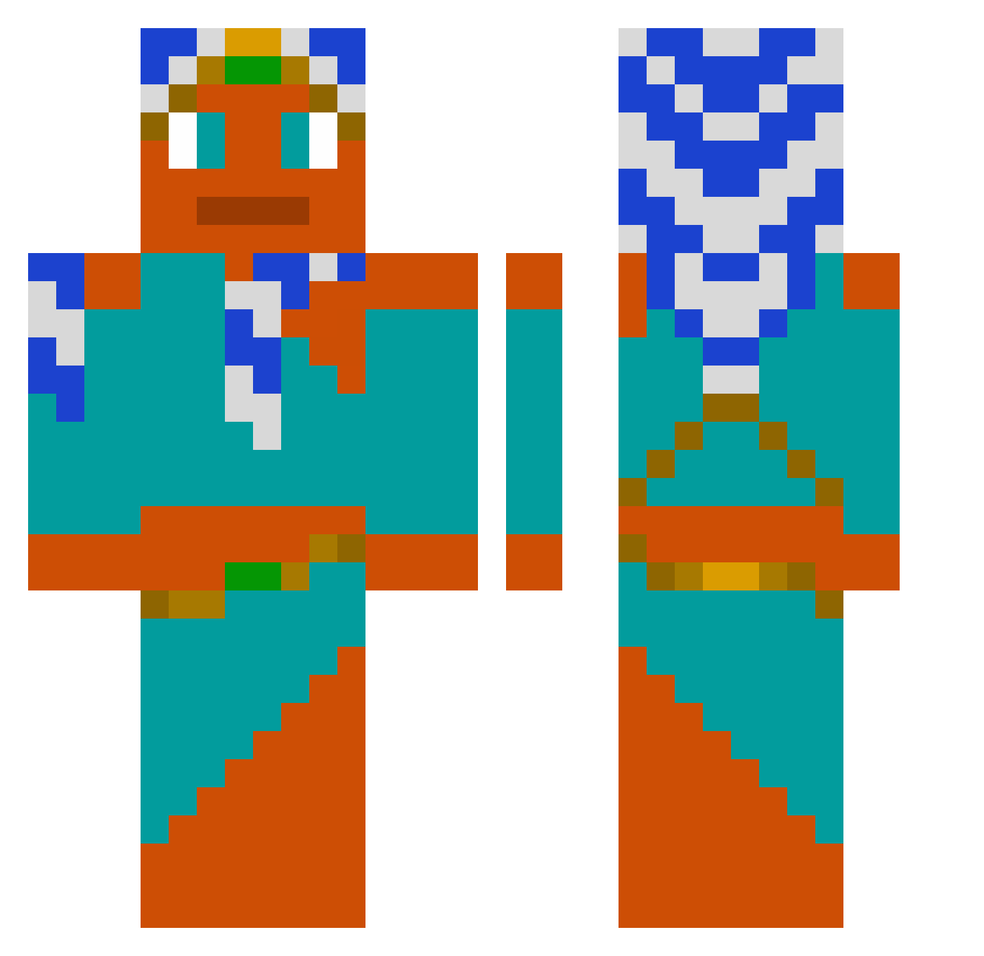 Justifying Minecraft skin, front and back view