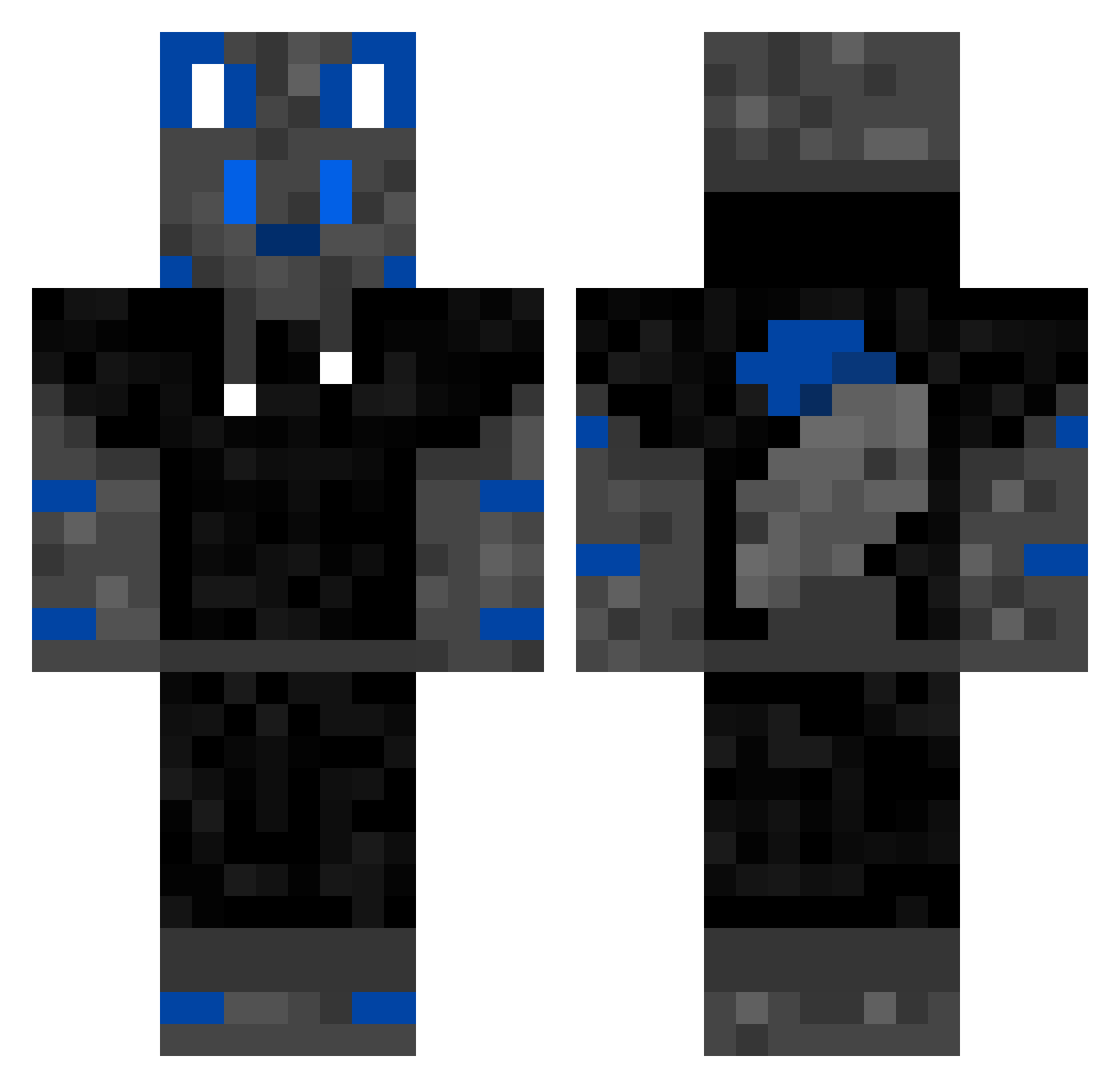 Unmanned Minecraft skin, front and back view