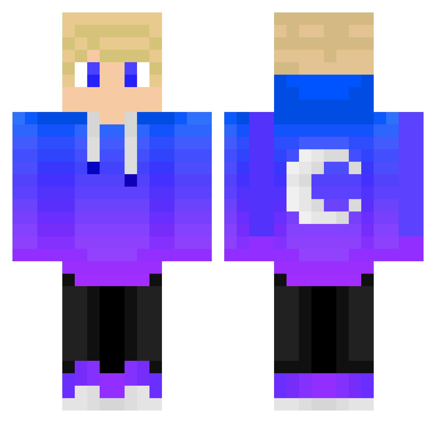TBBM Minecraft skin, front and back view