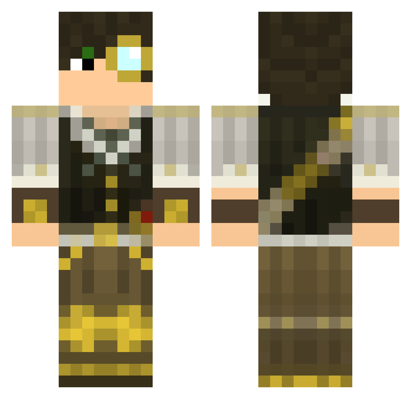 Grinding Minecraft skin, front and back view