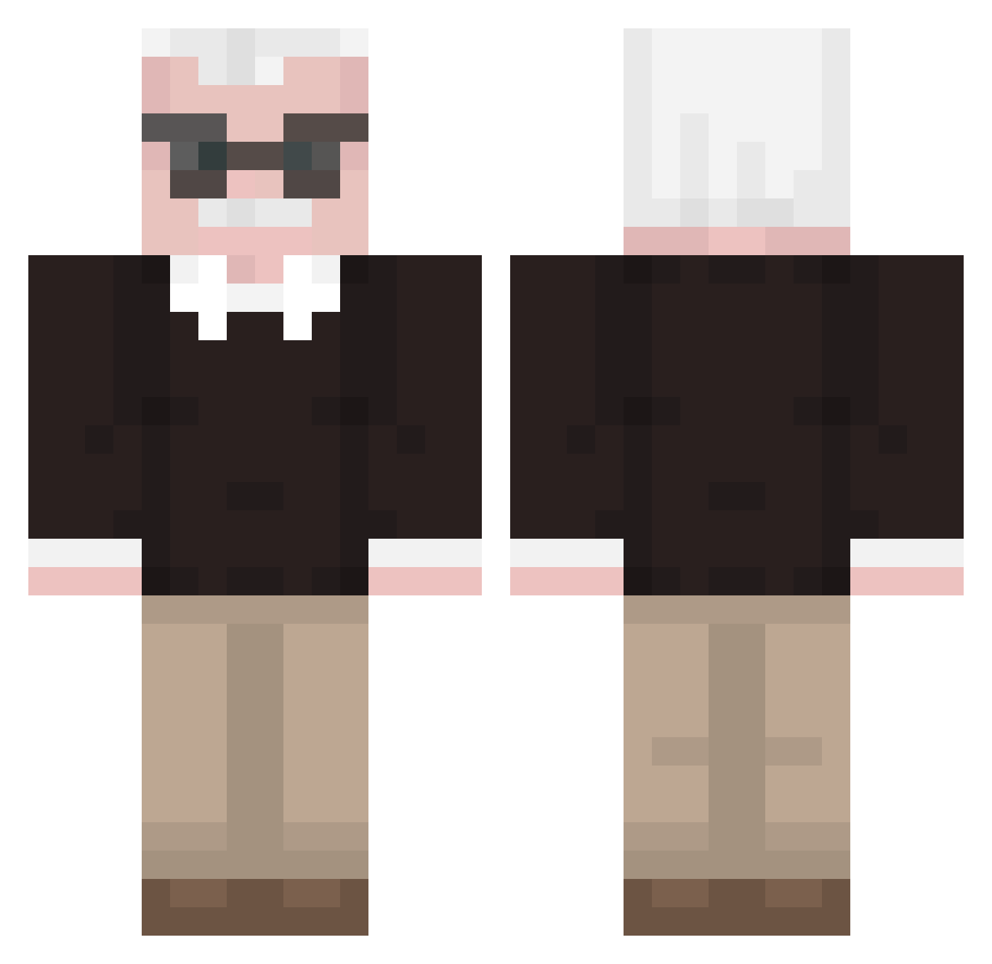 QDEX Minecraft skin, front and back view