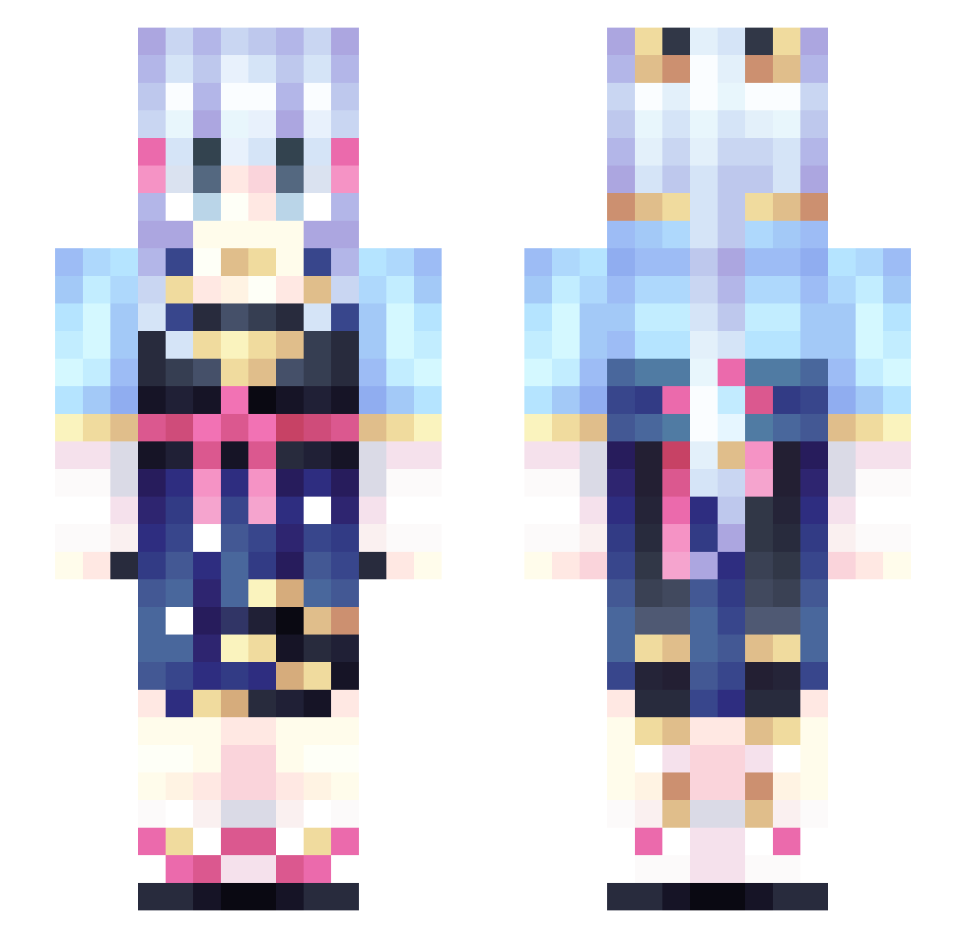 mst_ayaka Minecraft skin, front and back view